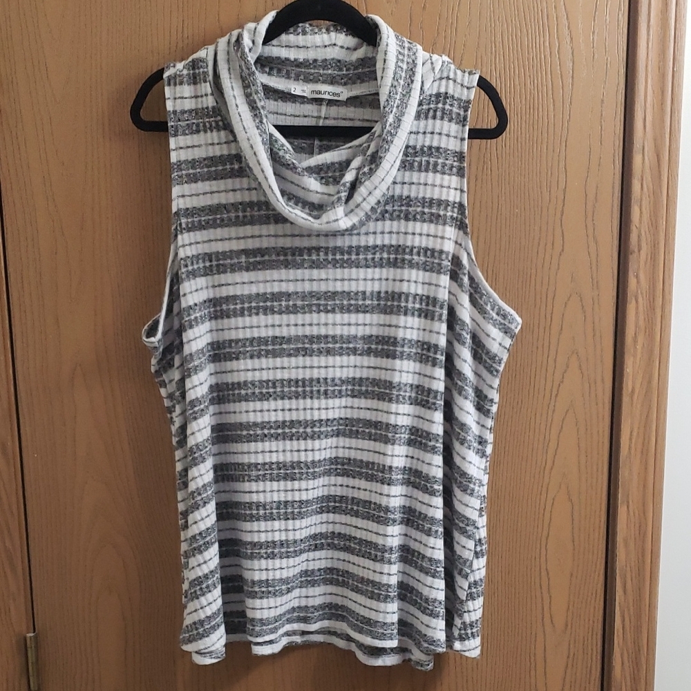 Maurices Gray and White Sleeveless Cowl Neck Sweater